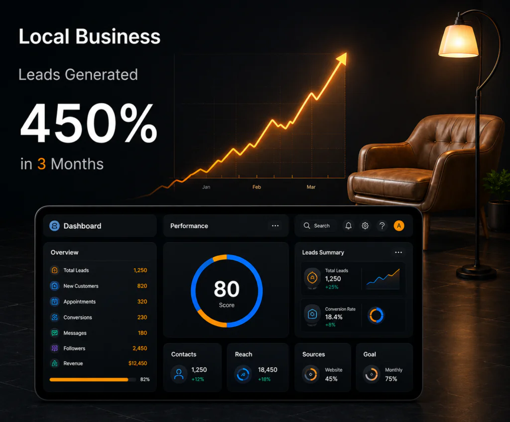 Local business marketing case study showing 450% lead generation growth in 3 months